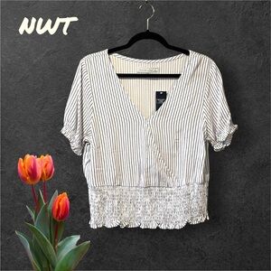 NWT Abercrombie & Fitch White & Dark Grey Stripes Crossover Front Top